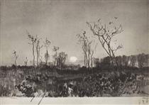 Landscape with moon - 艾萨克·伊里奇·列维坦