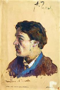 Portrait of writer Anton Chekhov - 艾萨克·伊里奇·列维坦