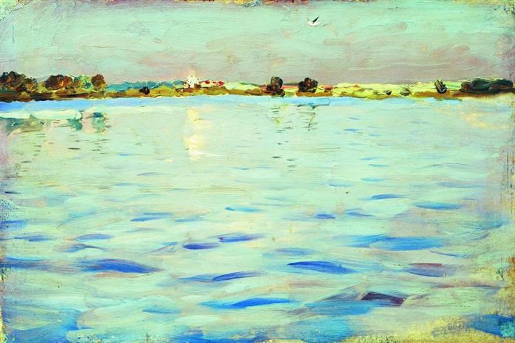 The last rays of the sun. A lake., 1899 - Isaac Levitan