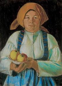 Young wife keeping apples - Іштван Надь