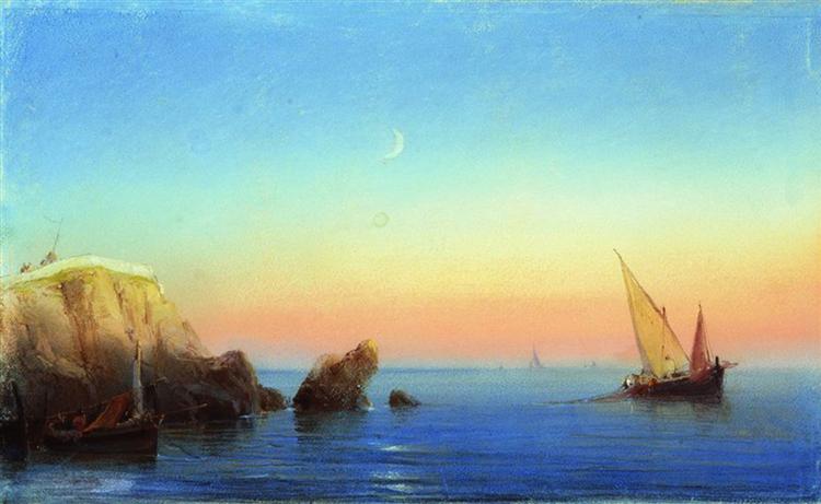 Calm sea. Rocky coast, 1860 - Ivan Aivazovsky