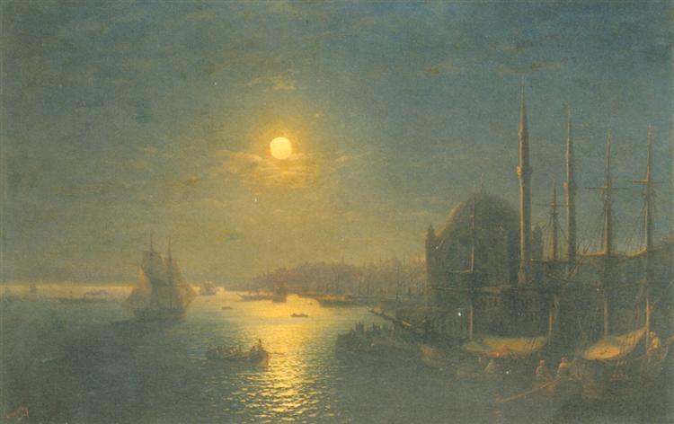 Moonlit view of the Bosphorus, 1884 - Iván Aivazovski