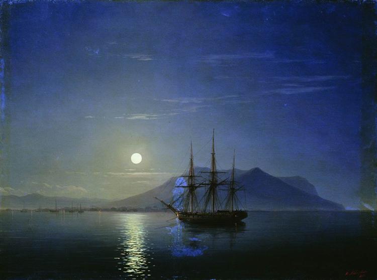 Sailing off the coast of the Crimea in the moonlit night, 1858 - Ivan Konstantinovich Aivazovskii