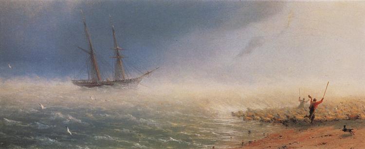 Sheep which forced by storm to the sea, 1855 - Iwan Konstantinowitsch Aiwasowski