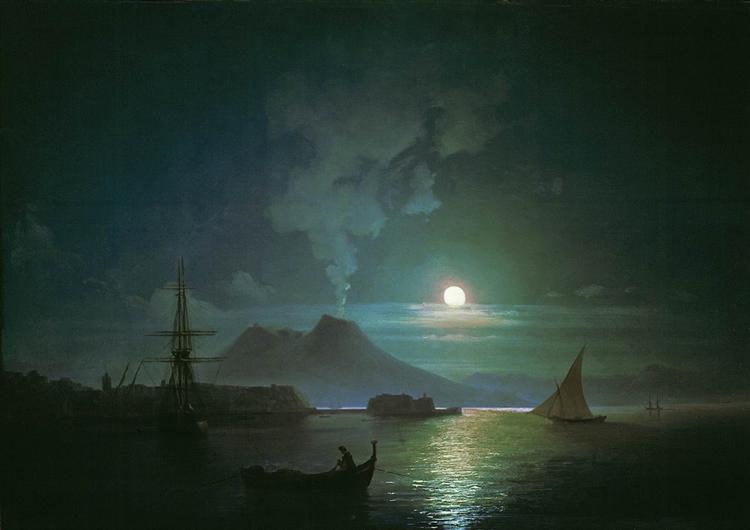 The Bay of Naples at moonlight night. Vesuvius, c.1870 - Ivan Aivazovsky