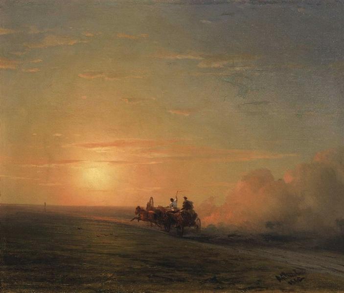 Troika in the steppe, 1882 - Iván Aivazovski