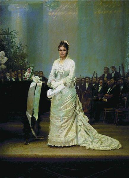 Portrait of singer Elizabeth Andreevny Lavrovsky, on stage at the Assembly of Nobility, 1879 - Іван Крамськой