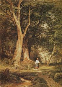 A woman with a boy in the forest - Ivan Shishkin
