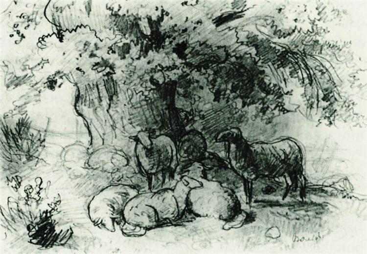 Herd of sheep under an oak tree, 1863 - Іван Шишкін
