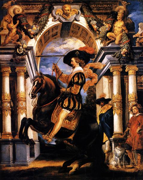 Cavalier executing a Levade, in front of a portal, 1643 - Jacob Jordaens