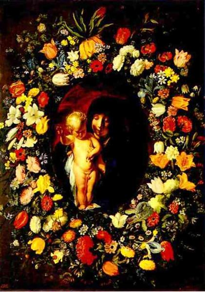 Madonna and Child wreathed with flowers, 1618 - Якоб Йорданс
