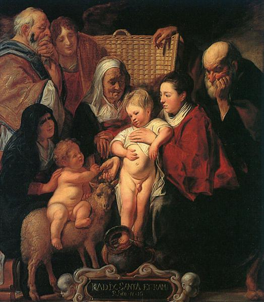 The Holy Family with St. Anne, The Young Baptist, and his Parents - 雅各布·乔登斯