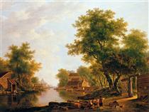Landscape with river near Dordrecht - Jacob van Strij