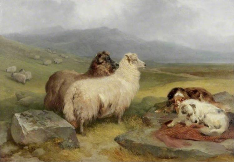 Highland Landscape with Sheep and Dogs - Джеймс Кемпбел Нобл