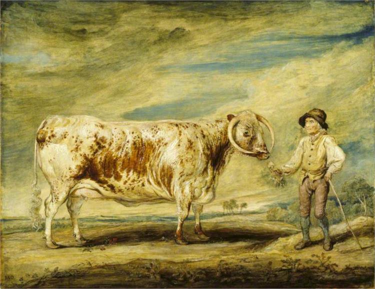 Jerry Hudson, a Farm Labourer, with a Longhorn Cow - James Ward
