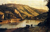 An Extensive River landscape, Probably Derbyshire, With Drovers And Their Cattle In The Foreground - Ян Сиберехтс