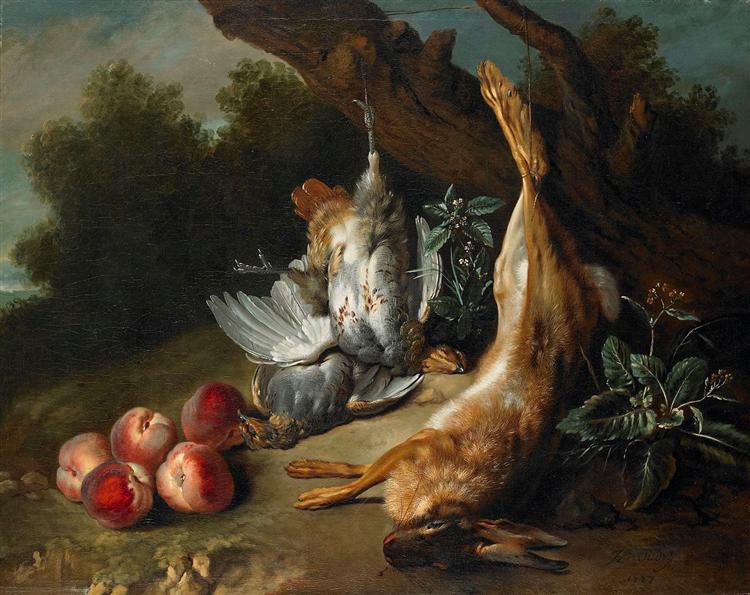 Still Life with Dead Game and Peaches in a Landscape, 1727 - Jean-Baptiste Oudry