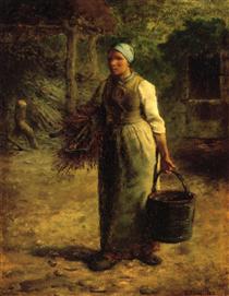 Женщина несет дрова и ведро - Жан-Франсуа Милле