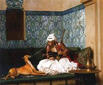 Arnaut Blowing Smoke at the Nose of His Dog - Jean-Leon Gerome
