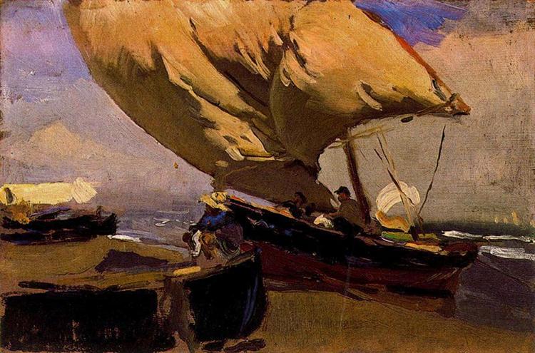 Dragging the trawler, 1904 - Joaquín Sorolla
