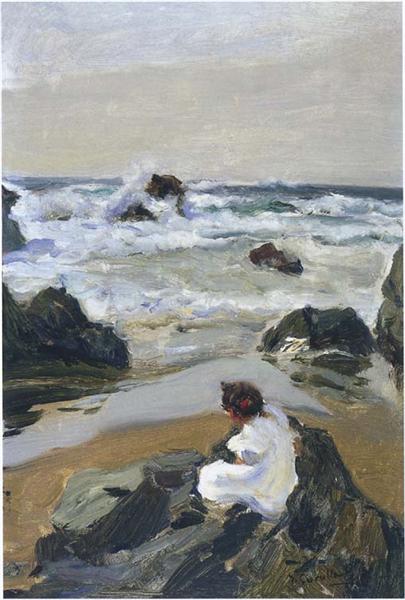 Elenita at the Beach, Asturias, 1903 - Хоакін Соролья