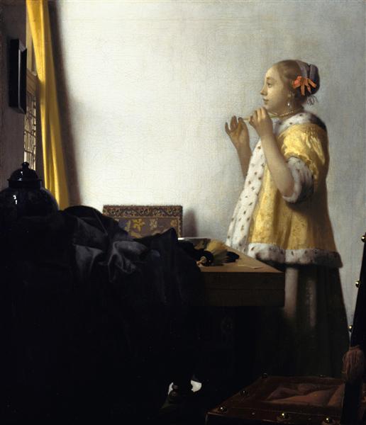 Junge Dame mit Perlenhalsband, c.1662 - Jan Vermeer