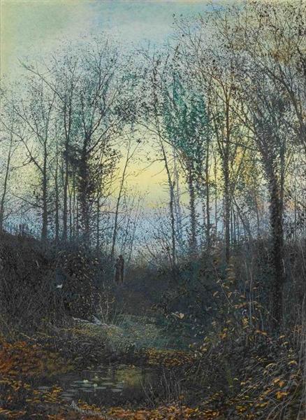 Wooded valley, probably Bolton Woods Lovers in a woodland clearing a pair - John Atkinson Grimshaw