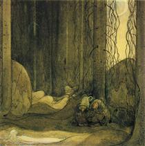 When she woke up again she was lying on the moss in the forest - John Bauer