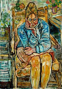 Ann, Thinking, with Flowers - John Bratby