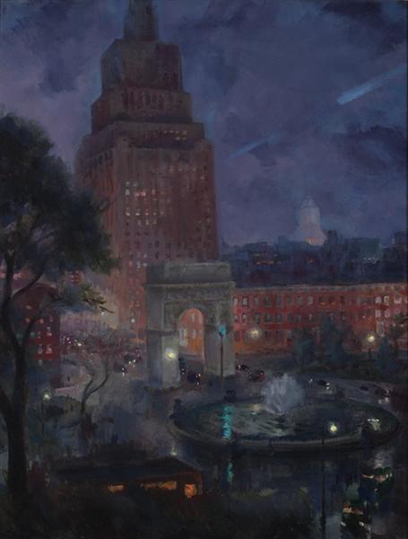 Wet Night, Washington Square, 1928 - Джон Френч Слоан