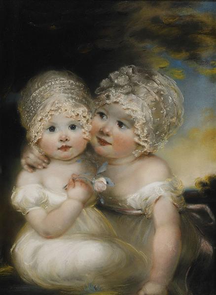 Two small Girls with Bonnets - John Russell