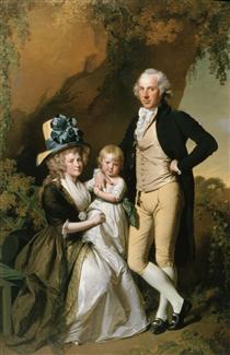 Portrait of Richard Arkwright Junior with his Wife Mary and Daughter Anne - Joseph Wright
