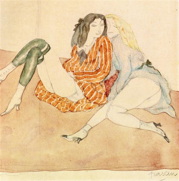 Two Girls on the Ground, 1909 - Жуль Паскін