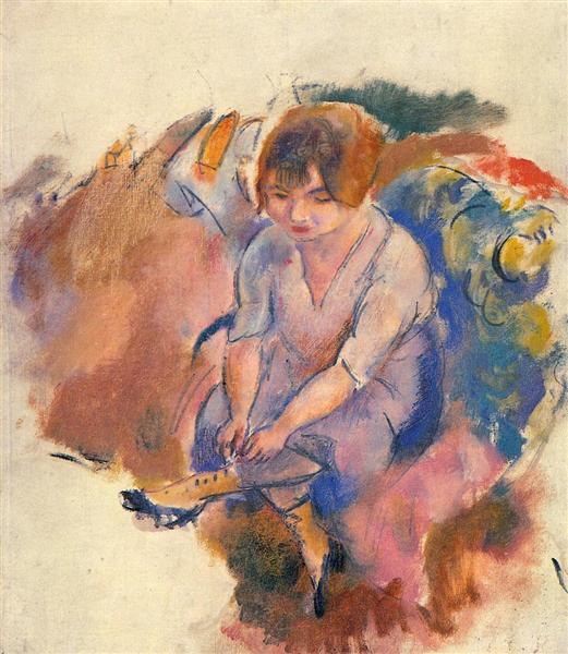 Young Woman Putting on Her Socks, 1916 - Жуль Паскін