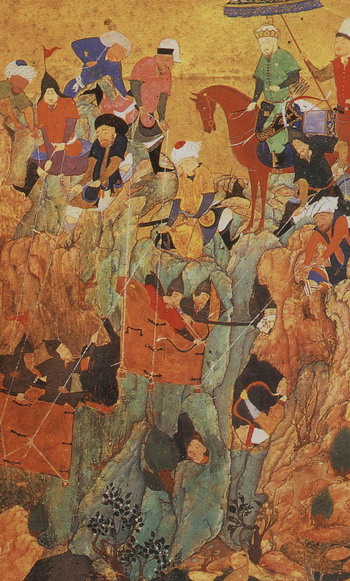 Timur's army attacks the survivors of the town of Nerges, in Georgia - Kamāl ud-Dīn Behzād