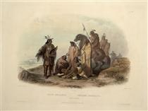 Crow Indians, plate 13 from volume 1 of `Travels in the Interior of North America' - Karl Bodmer