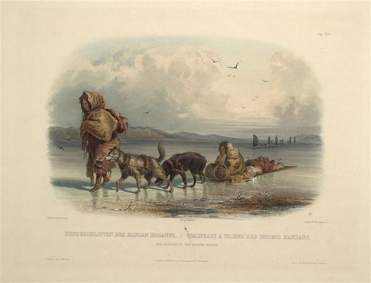 Dog Sledges of the Mandan Indians, plate 28 from Volume 2 of 'Travels in the Interior of North America' - Karl Bodmer
