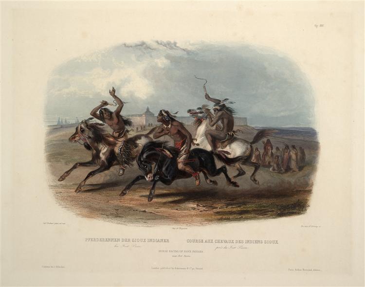 Horse Racing of Sioux Indians near Fort Pierre, plate 30 from Volume 1 of 'Travels in the Interior of North America', 1843 - Karl Bodmer