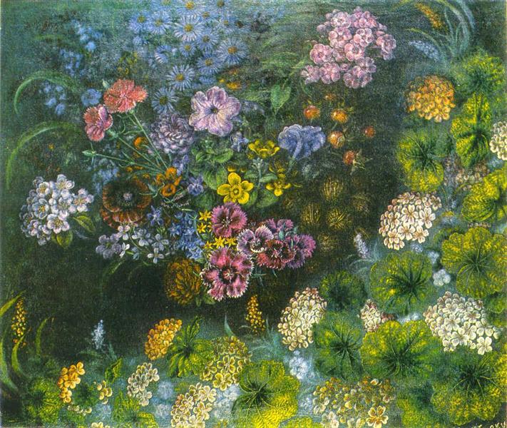 Натюрморт з квітами та горіхами, 1948 - Катерина Білокур
