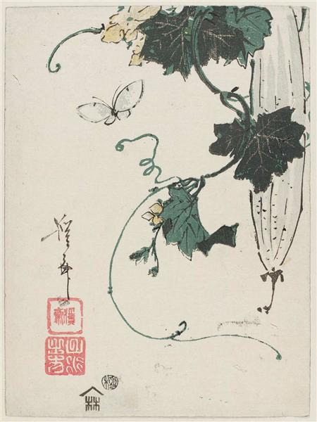 Butterfly and Gourd - 溪齋英泉