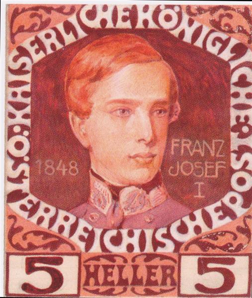 Design for the anniversary stamp with Austrian Emperor Franz Joseph, 1908 - Koloman Moser