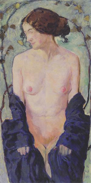 Female Nude with blue cloth, c.1913 - Коломан Мозер