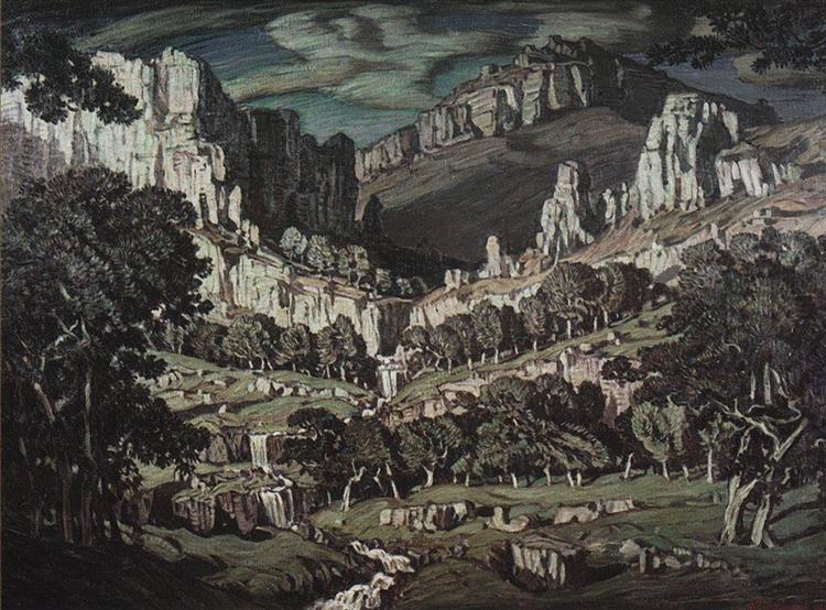 Flow. Fantastic landscape., 1908 - Konstantin Fjodorowitsch Bogajewski