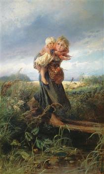 Children running from a Thunderstorm - 康斯坦丁·马科夫斯基