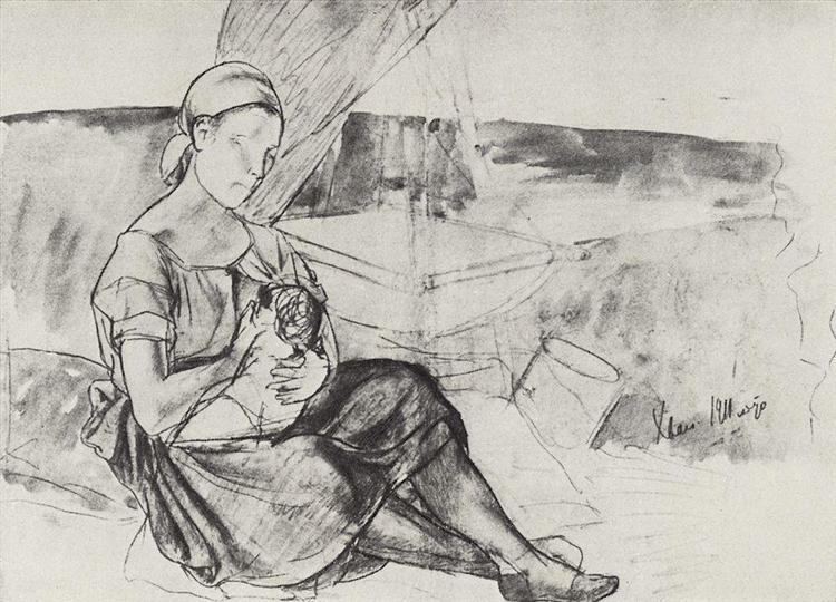 Sketch for a picture of Mother - Kuzma Petrov-Vodkin