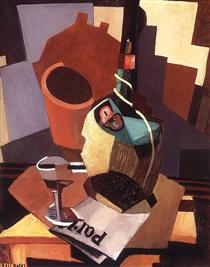 Still-life with Bottle and Glass - Лайош Тихань