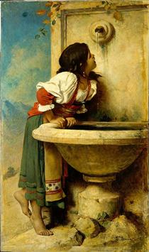 Roman girl at the fountain - Леон Бонна