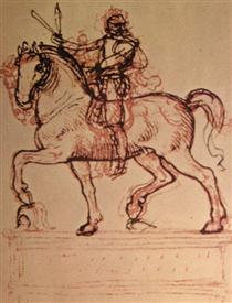 Drawing of an equestrian monument - Léonard de Vinci