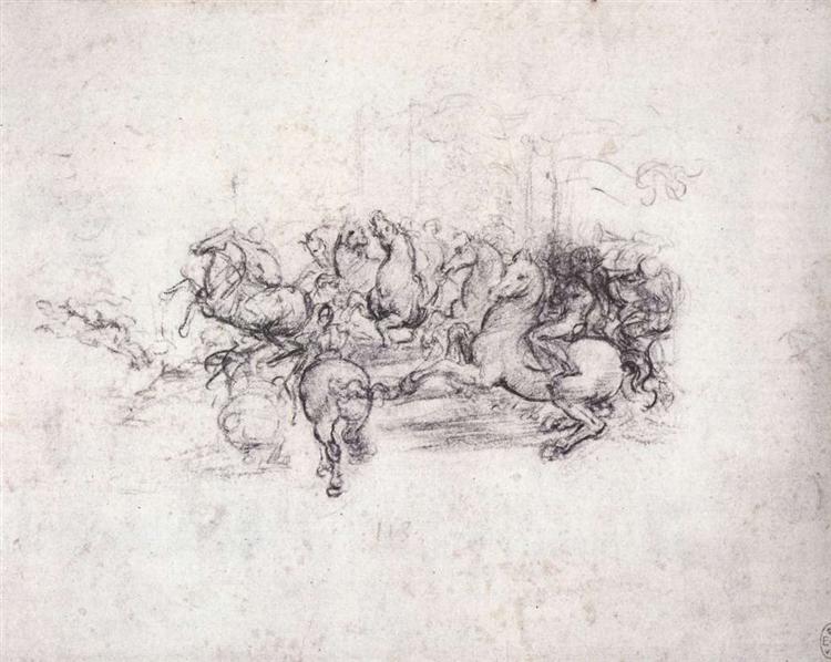 Group of riders in the Battle of Anghiari, c.1504 - Leonardo da Vinci
