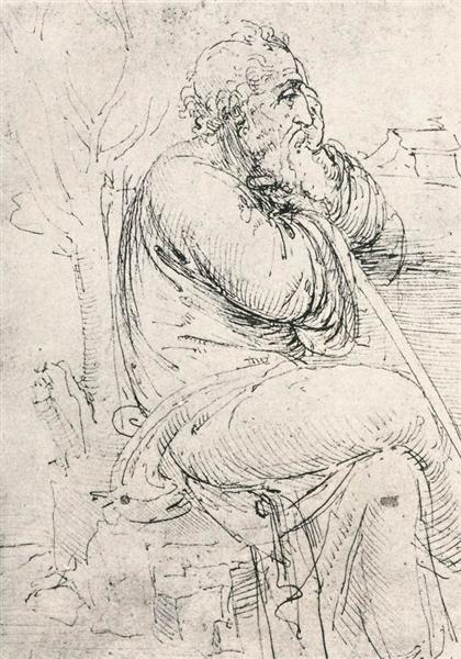 Leonardo da Vinci  Study for the Bust Head and Left Hand of Man wiht Four  Drawings of Architecture 1494  Royal Library Windsor Castle England   Leonardo da vinci Da vinci sketches Art